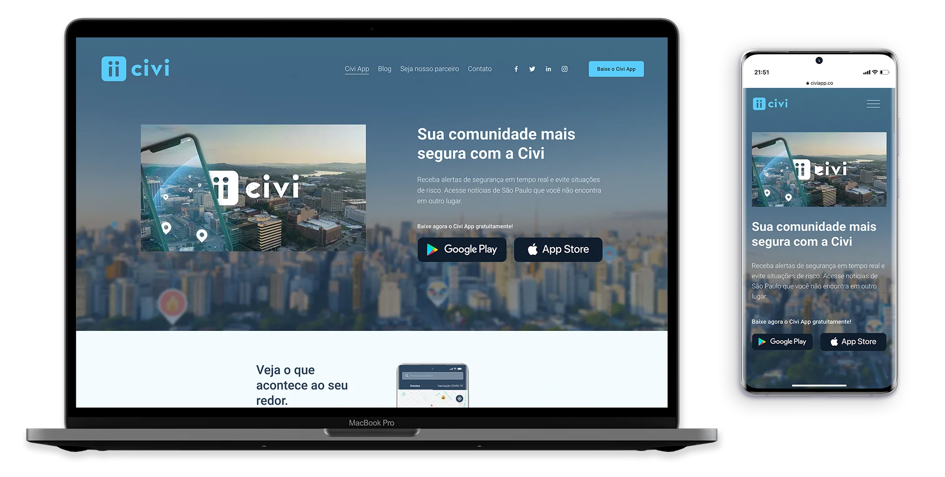 Civi website shown on a laptop and phone mockup