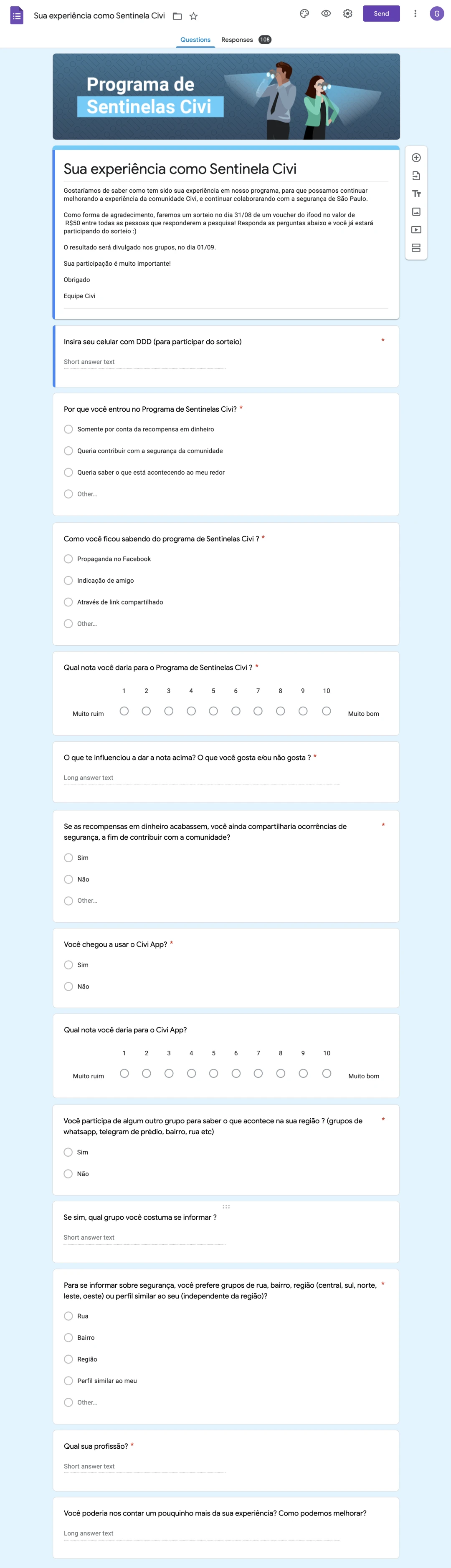 User survey example