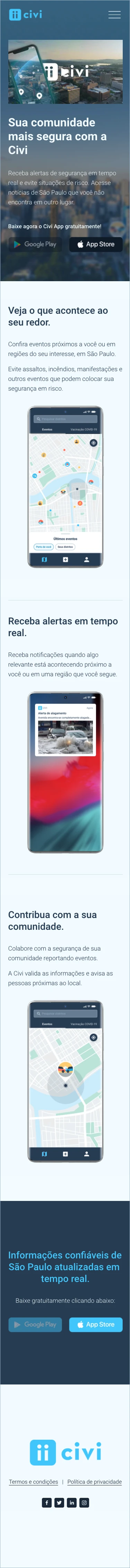 Civi website mobile version — Homepage