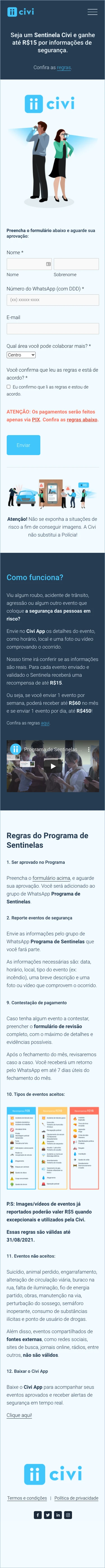 Civi website mobile version — Sentinels Program