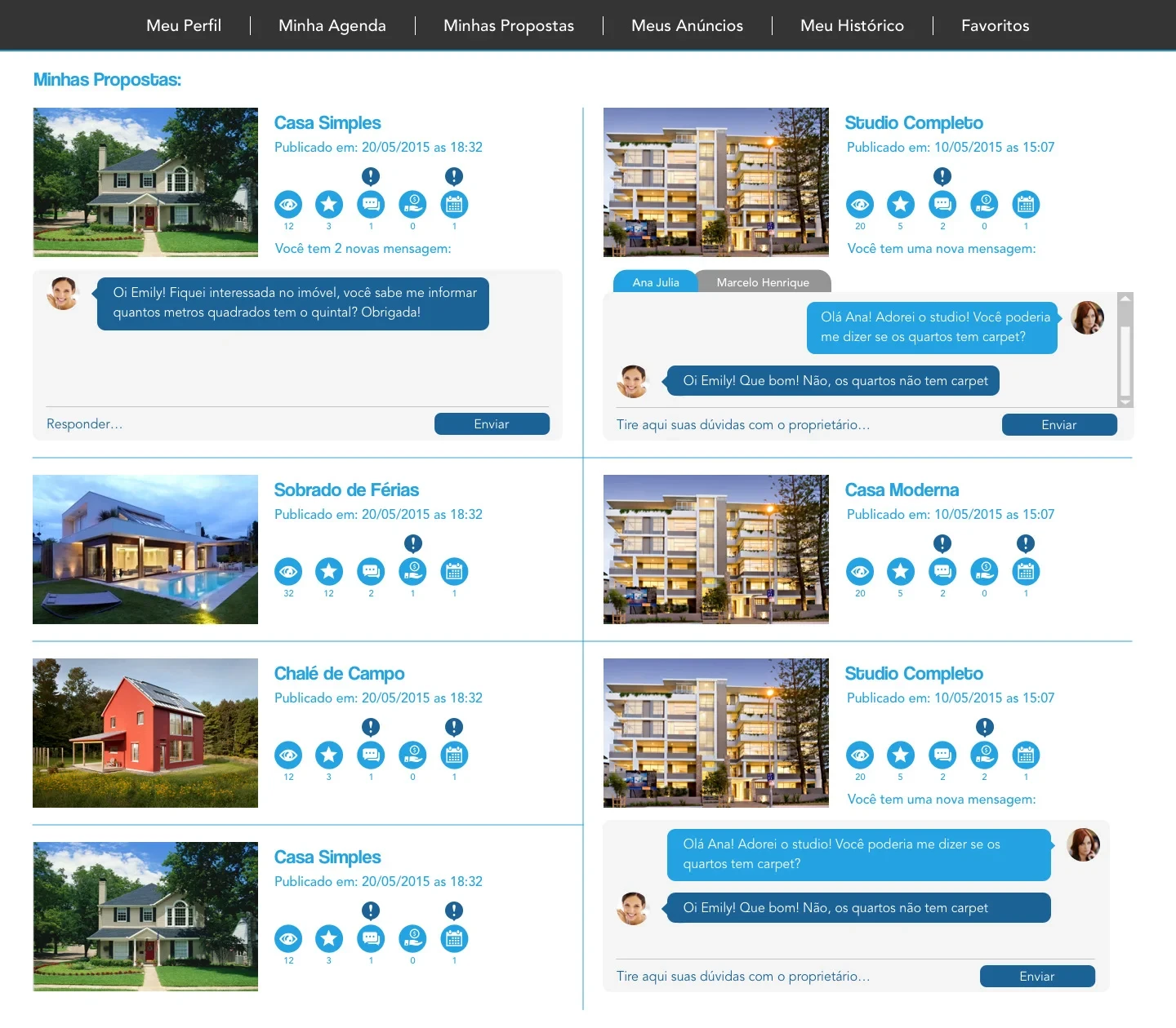 Enkontra.com owner panel — listings and renter messages