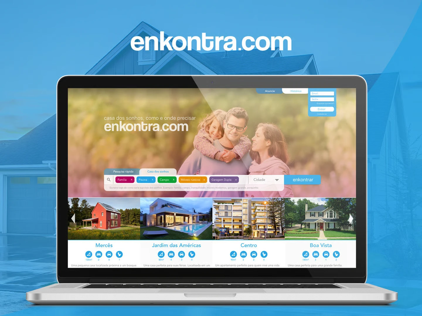 Enkontra.com homepage shown on a laptop