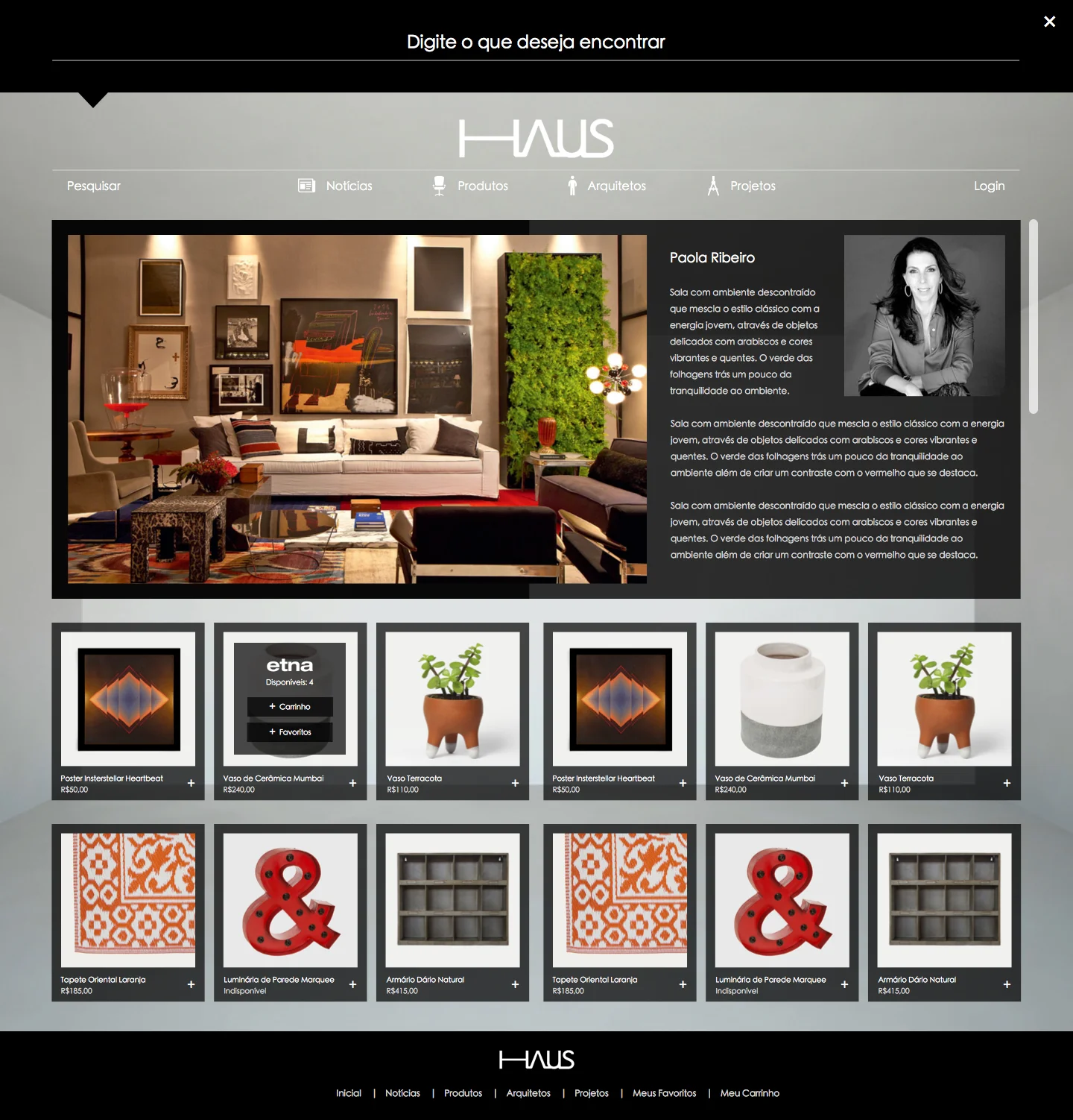 Haus — Project detail, with the architect's profile and related products