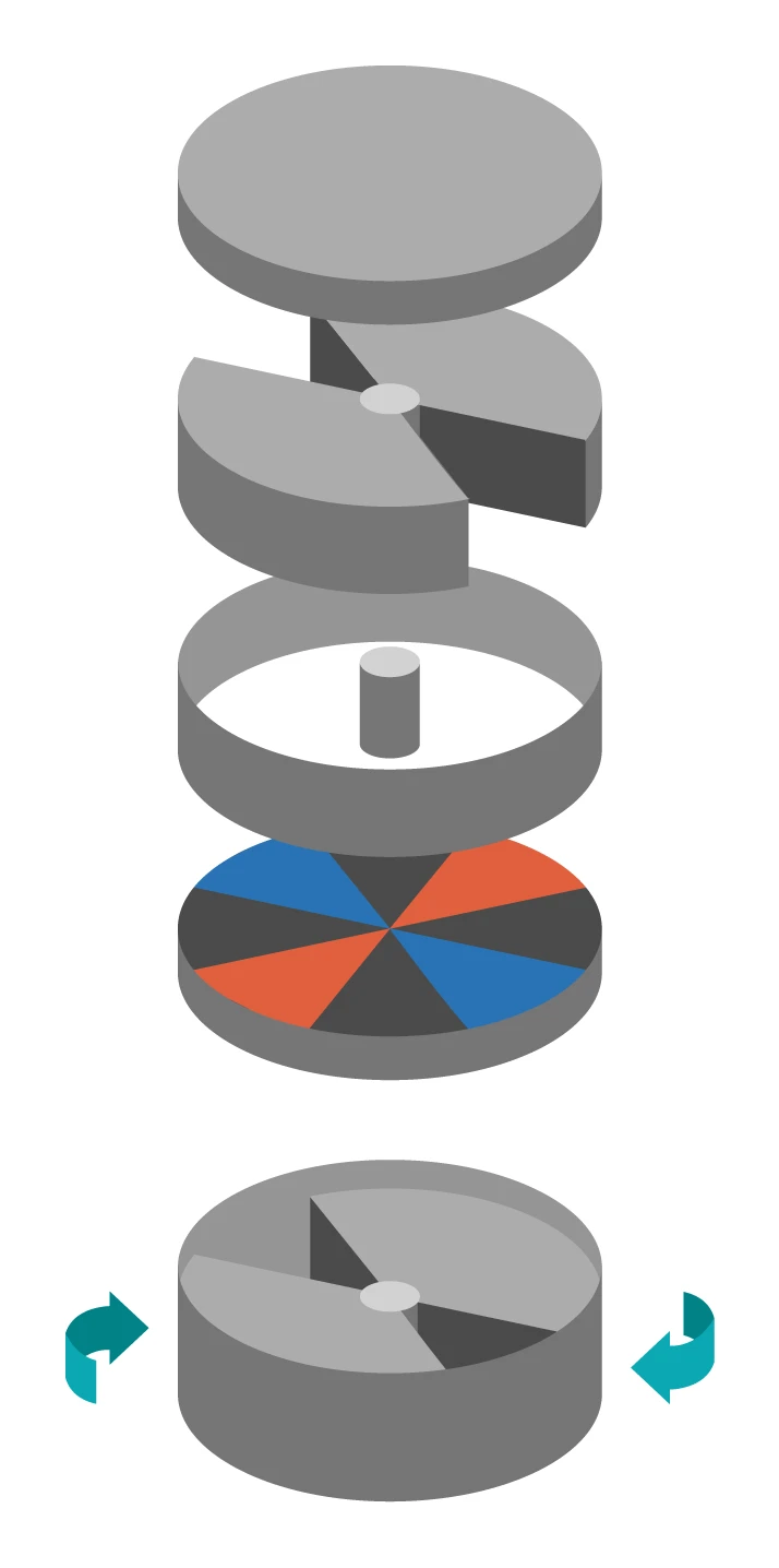 Exploded view of the Differential Cycle's conversion chamber components