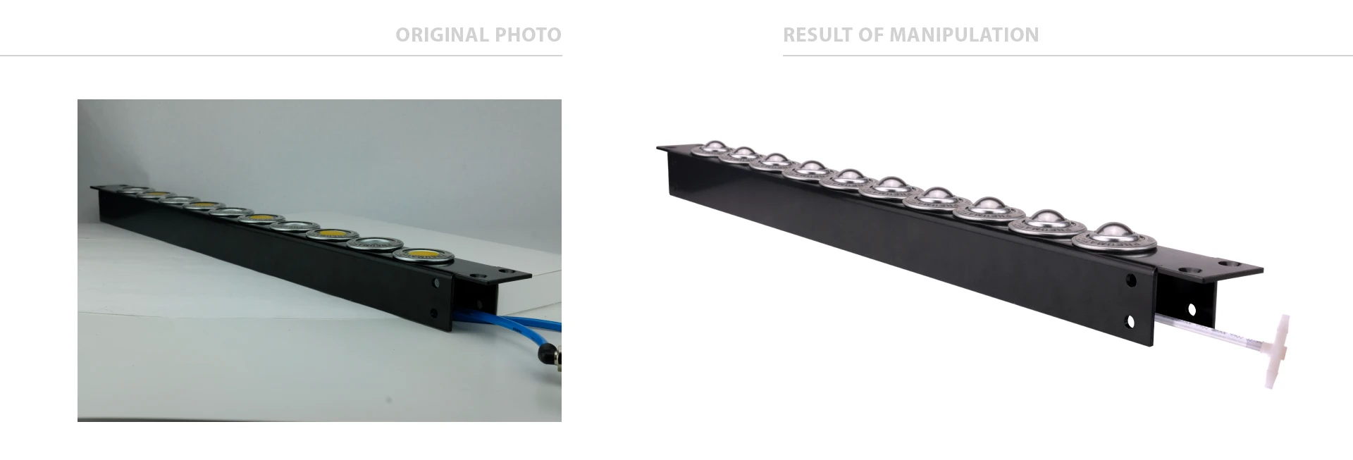Ball transfer rail — Original photo vs. result of manipulation