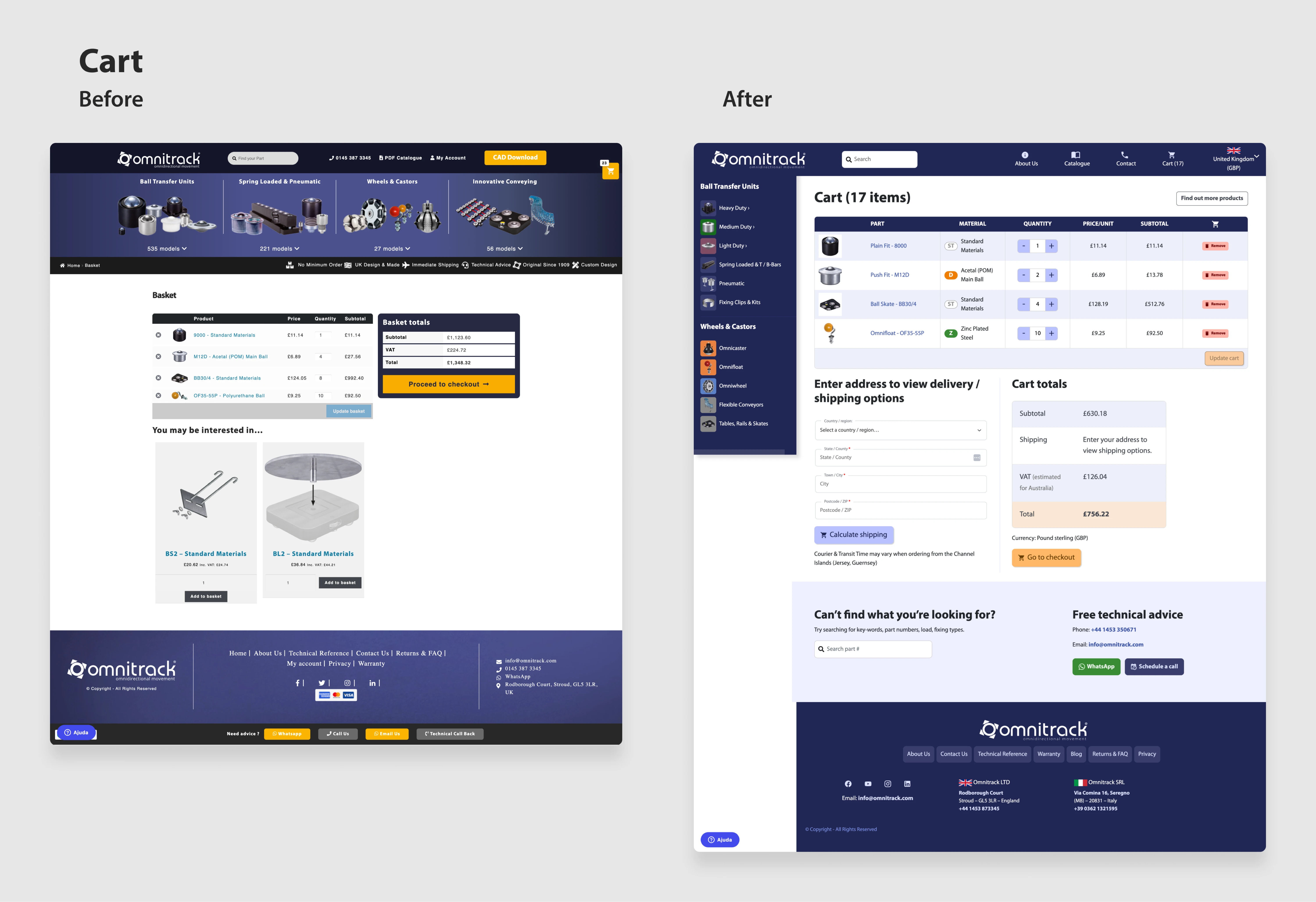 Cart — Before and after comparison
