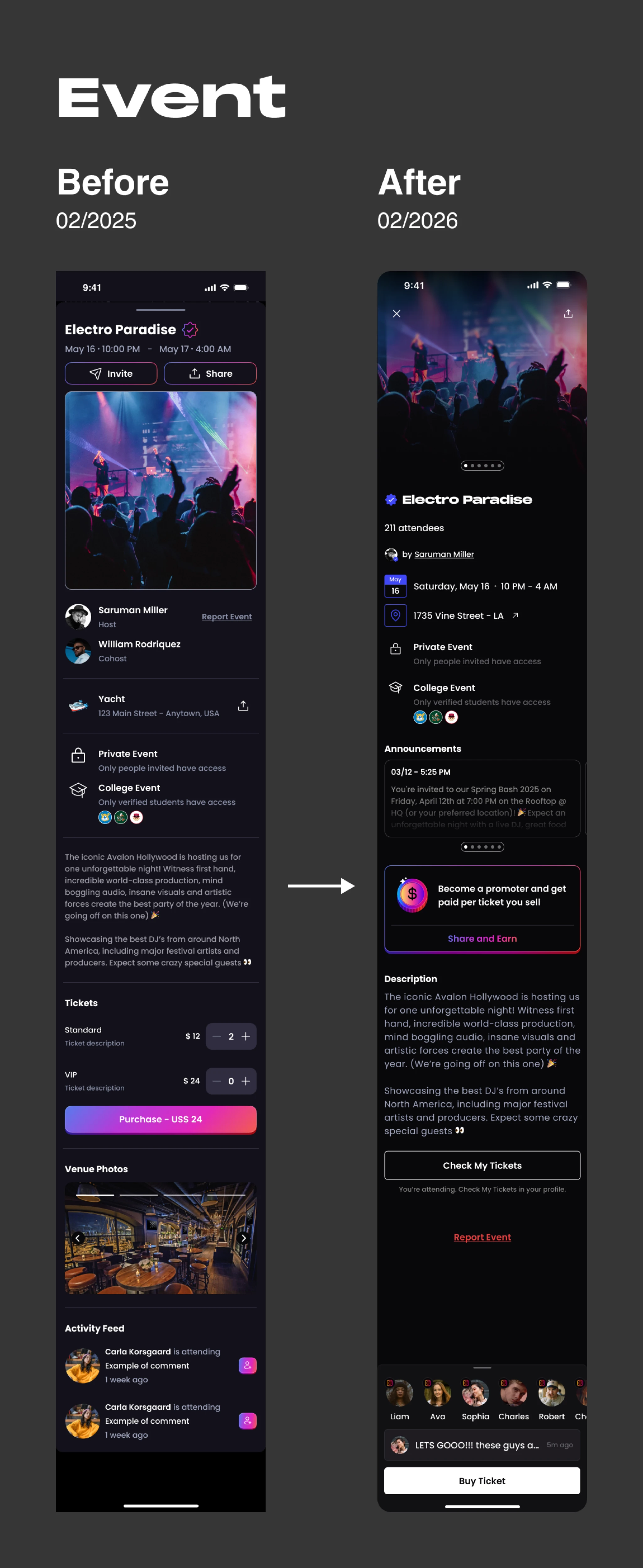 Before and after comparison of the Event screen of Plots