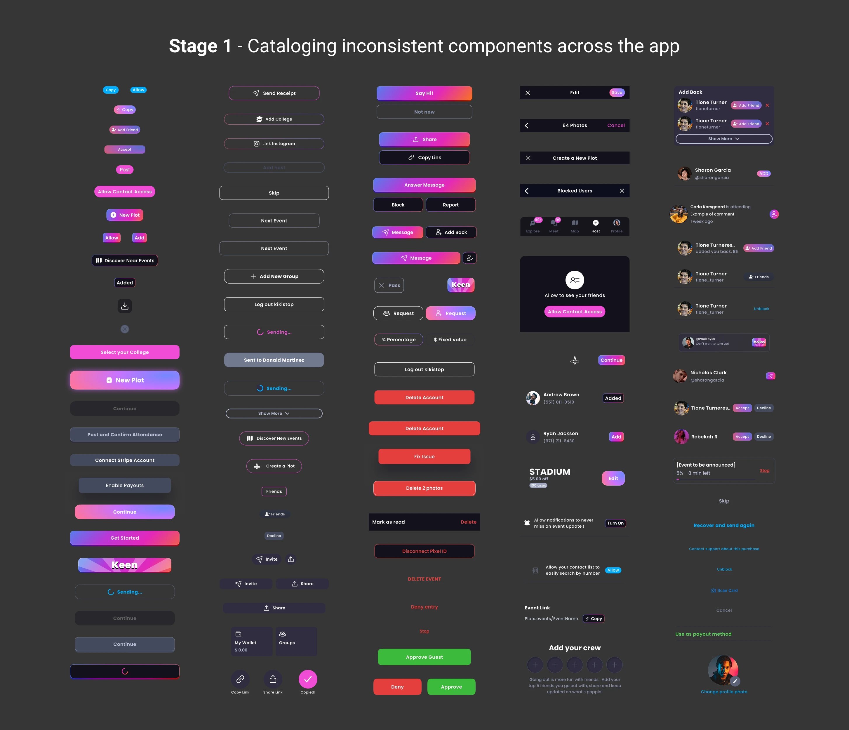 Stage 1 - Cataloging inconsistent components across the app