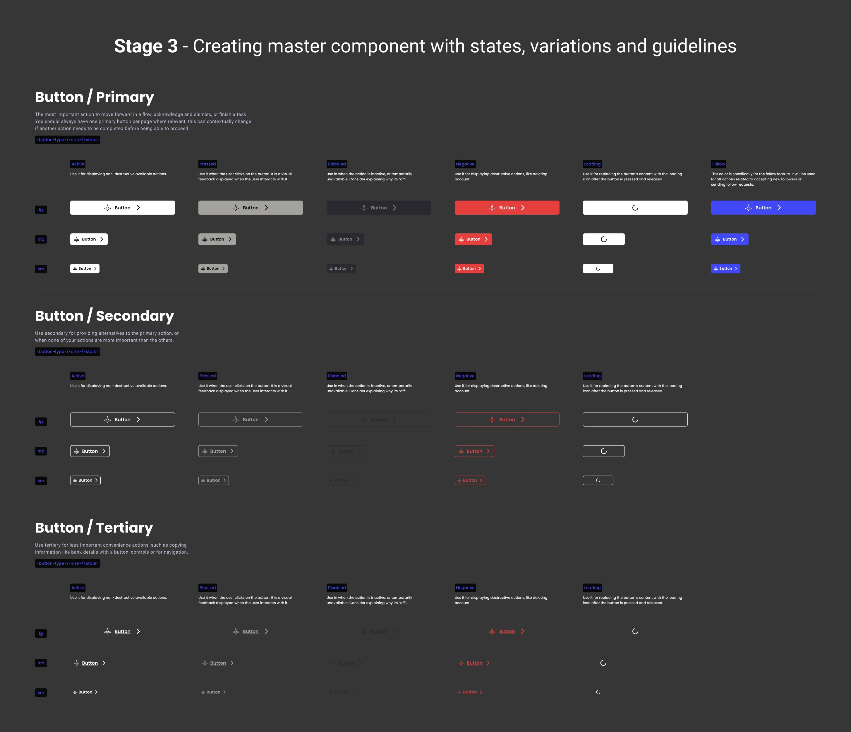 Stage 3 - Creating master component with states, variations and guidelines
