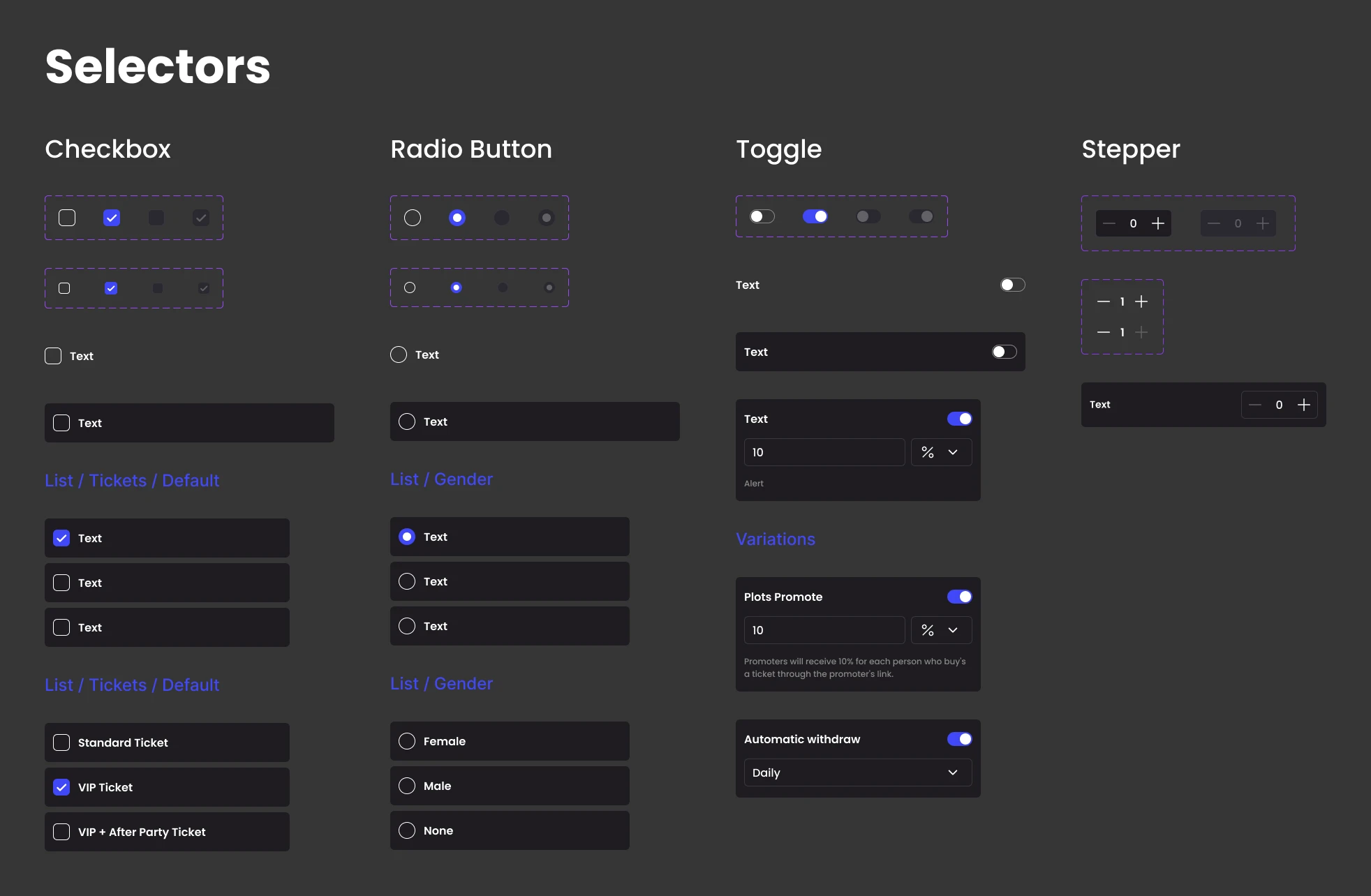 Selector component state variations, disabled
